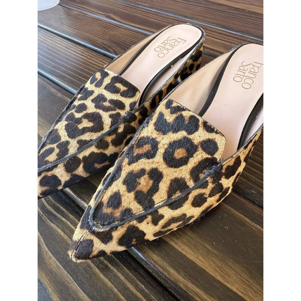 Franco Sarto black Tan leopard fur pointed toe flats 7 M‎